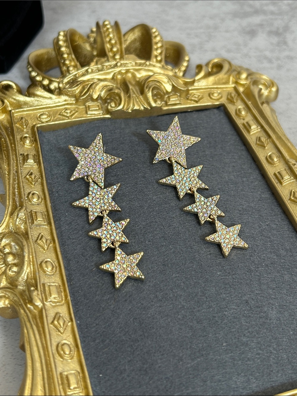 Sugarfix Gold Star Drop Earrings with Iridescent Crystals